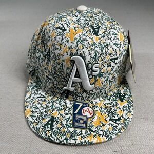 Vintage American‎ Needle A's Hat Fitted 7 5/8 All Over Print Logo MLB Athletics